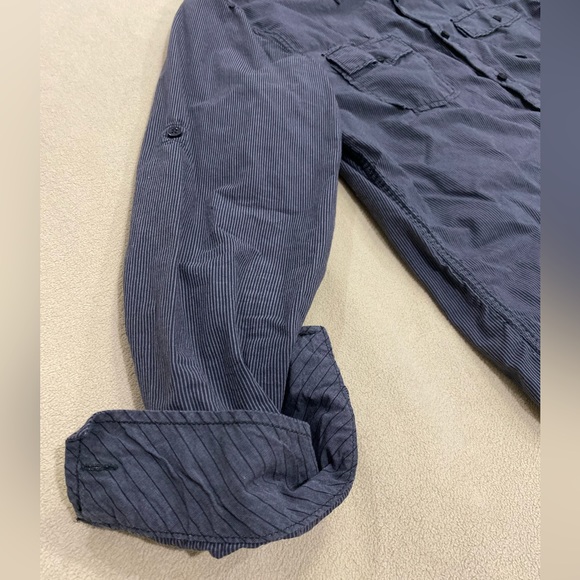 Gray PINSTRIPE Long Sleeve Black Charcoal Collared Button-Down Night Life Shirt - Picture 7 of 13